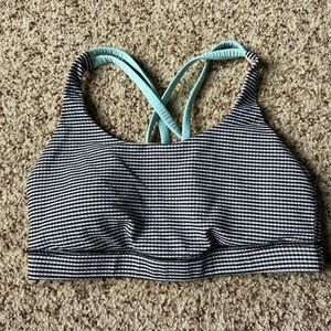 Lululemon Energy Bra, Black and White Gingham w/ Blue Straps, size 8